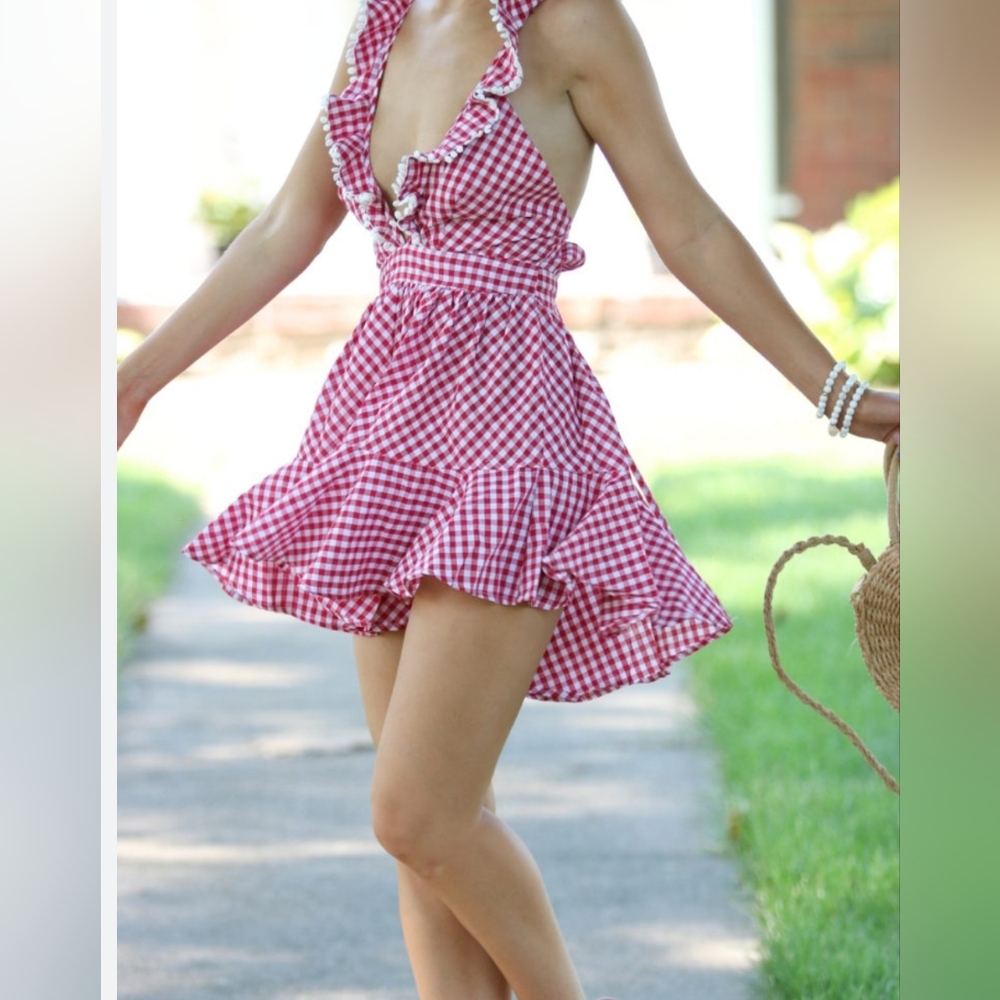 Red Gingham Ruffle Dress - Picture 5 of 5